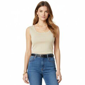 Sigrid Olsen Tan Button Trim Ribbed Sleeveless Tank Top L